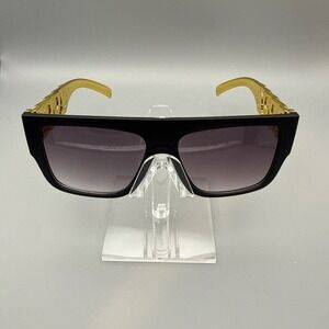 BLACK GOLD CUBAN LINK CHAIN SQUARE MEDALLION SUNGLASSES RETRO DESIGNER FASHION